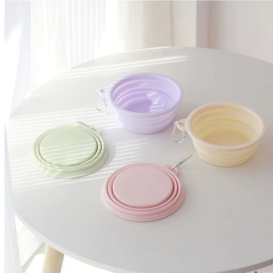 Hangende Hond Huisdier Opvouwbare Siliconen Kom Buiten Reis Draagbare Voedsel Water Container Voederbak Kom Macaron Kleur Huisdierbenodigdheden