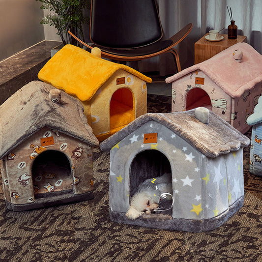 Opvouwbaar Hondenhuis Huisdier Kattenbed Winter Honden Villa Slaap Kennel Verwijderbaar Nest Warme Omsloten Grot Sofa Huisdierenbenodigdheden