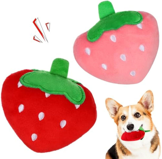 Honden Pluche Piepend Speelgoed - Zacht Aardbei Vorm Interactief Puppy Kauw Speelgoed Voor Honden Tandjes Krijgen Spelen Kauwen