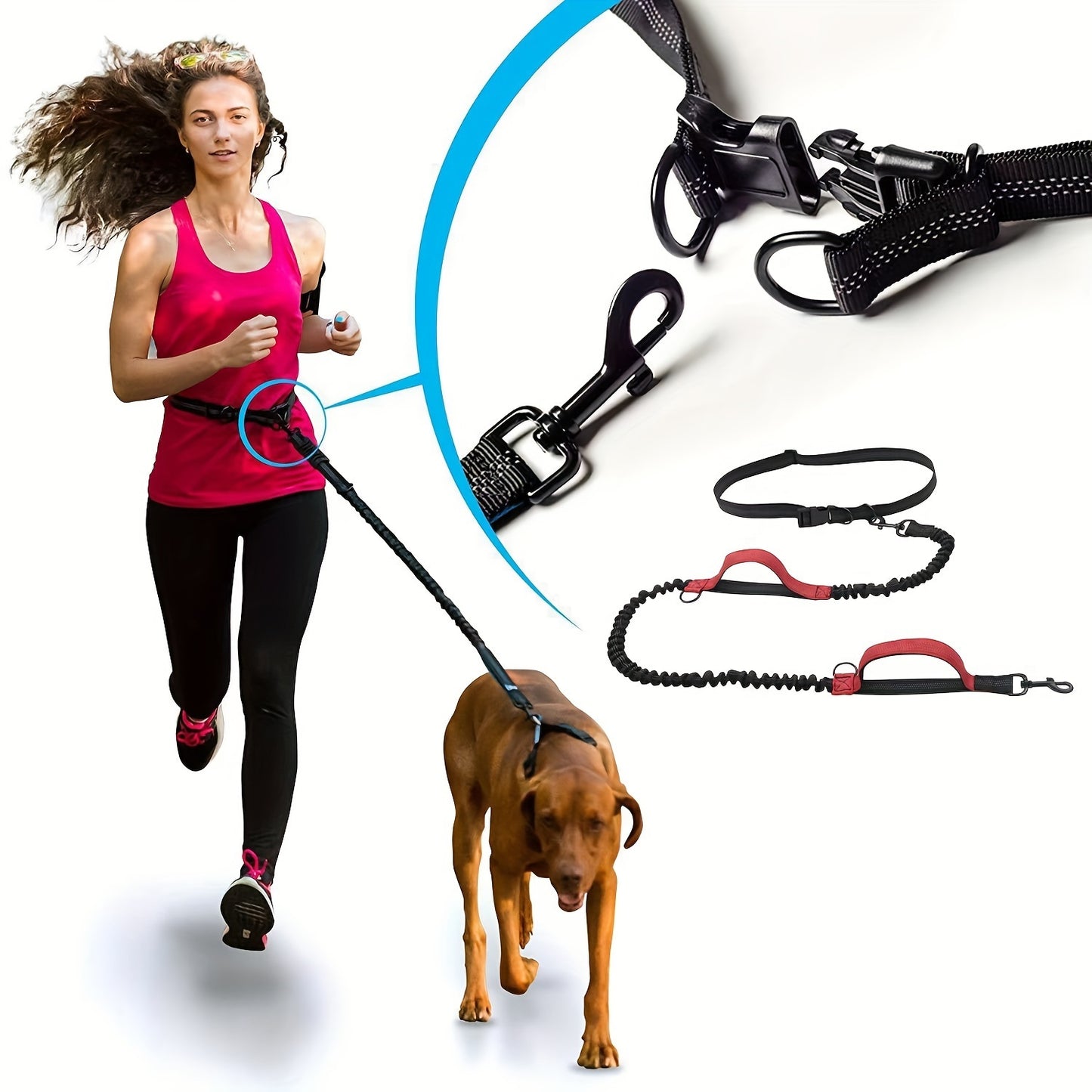 Handsfree hondenriem voor hardlopen en wandelen - duurzaam nylon, verstelbare heupband, ideaal voor actieve huisdieren 