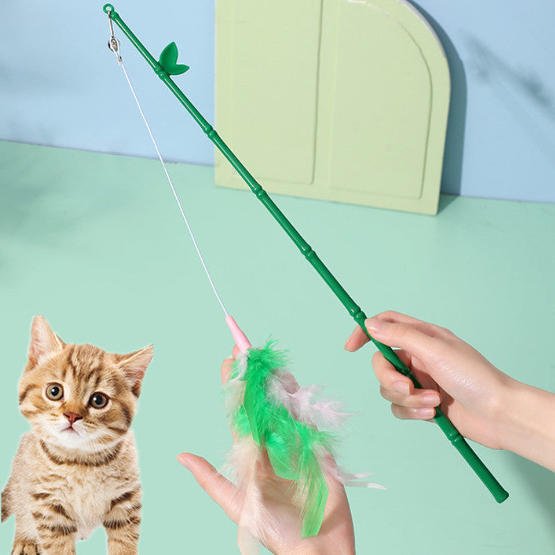 Interactief kattenspeelgoed Verenstaf met belvullingen Bellen en veren Aandacht en stimulatie Onschadelijk Duurzaam en onbreekbaar